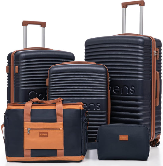 5 Piece Luggage Sets with Spinner Wheels and Tsa Lock, Hardshell ABS Suitcase Set, Lightweight Hardside Waterproof Travel Suitcases for Men Women, 20", 24", 28" DarkBlue