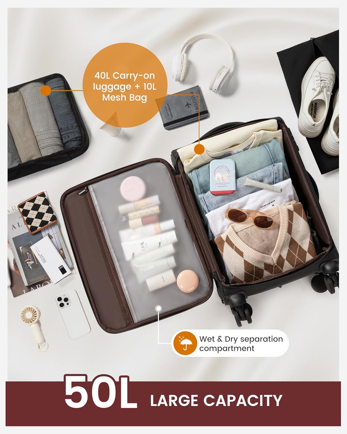 Carry On Luggage 22x14x9 Airline Approved, 22-Inch Suitcases with Spinner Wheels, Softside Carry-on Luggage with TSA Lock for Men Women Business Trip, Lightweight Large Capacity Luggage for Travel