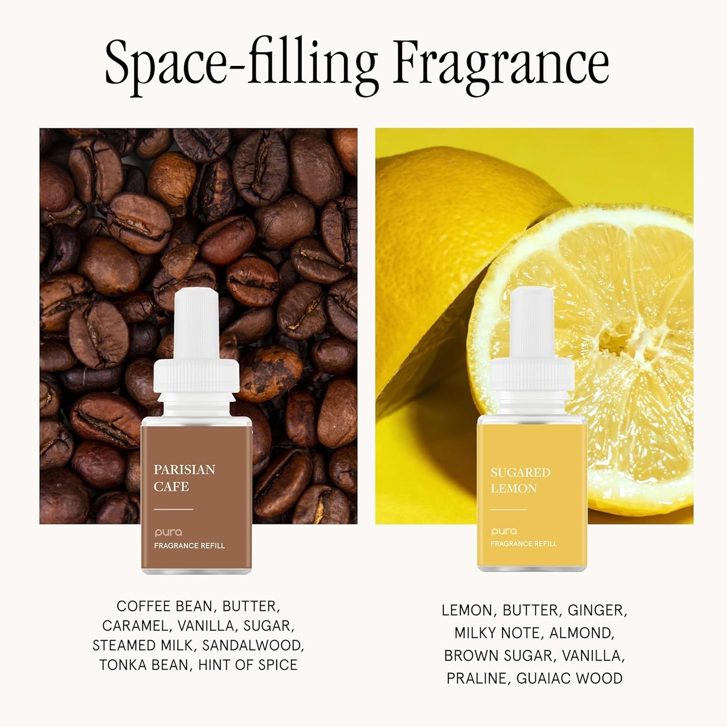 Pura - Smart Home Fragrance Device Starter Set - Pura 4 - Scent Diffuser for Home - Includes Fragrance Aroma Diffuser - Square Box, Parisian Cafe and Sugared Lemon Scent Refills