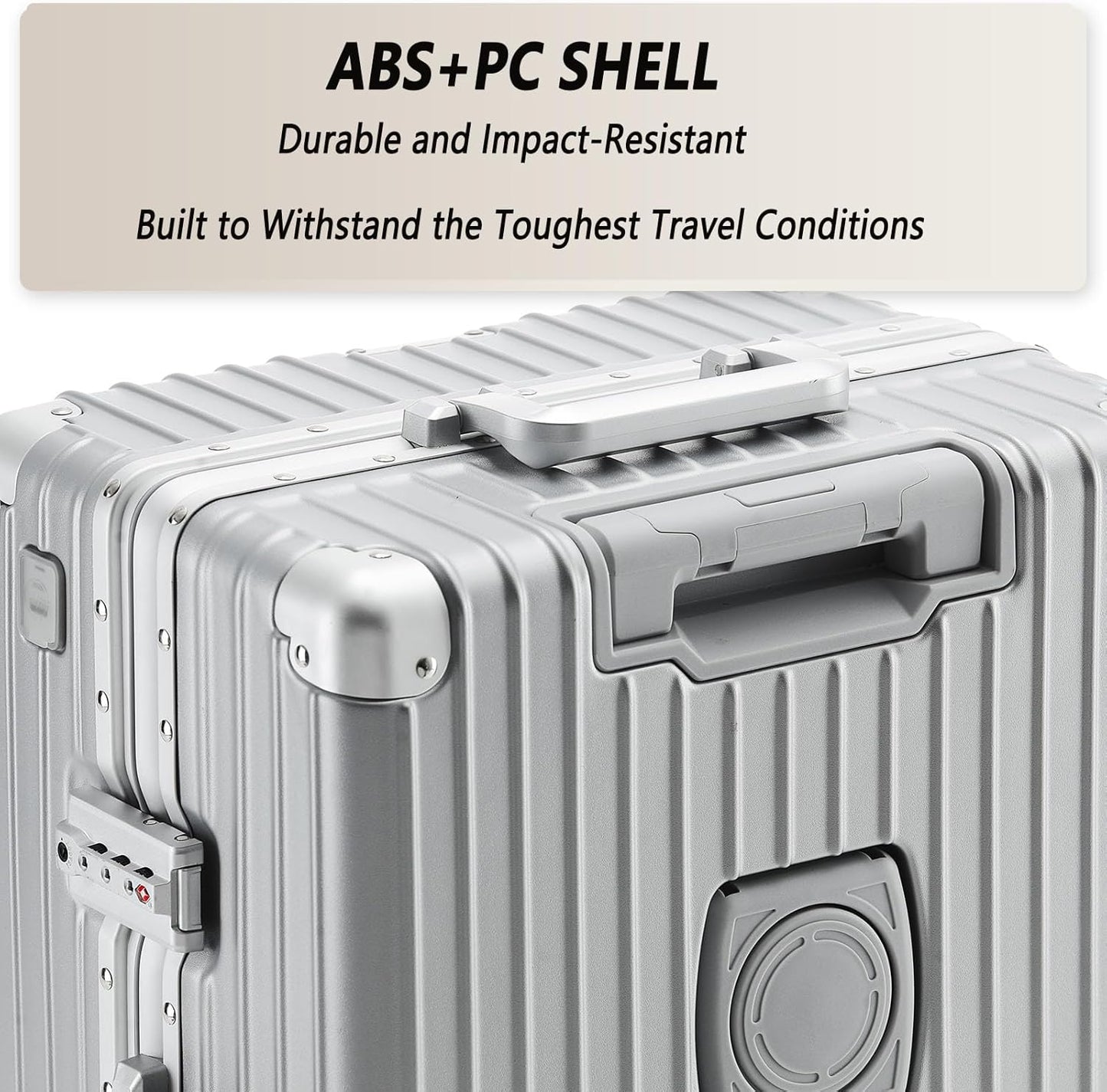 20 Inch Aluminum Frame Carry On Luggage 22x14x9 Airline Approved with Spinner Wheels,Zipperless Hard Shell Small Rolling Suitcases with TSA Approved USB Port,Cup & Phone Holder,Silver