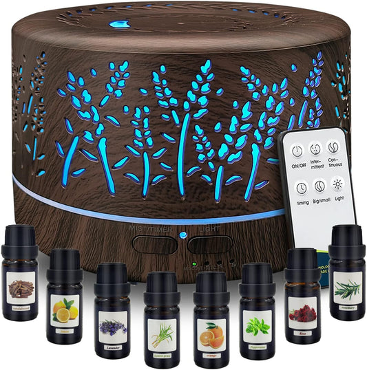 Diffusers for Essential Oils Large Room 600ml,Essential Oil Diffusers for Home with R/C,8/Set Oils Cool Mist Humidifier,7 Colors Lights & 3 Mist Mode Waterless Auto Off for Office Bedroom Decor Gifts