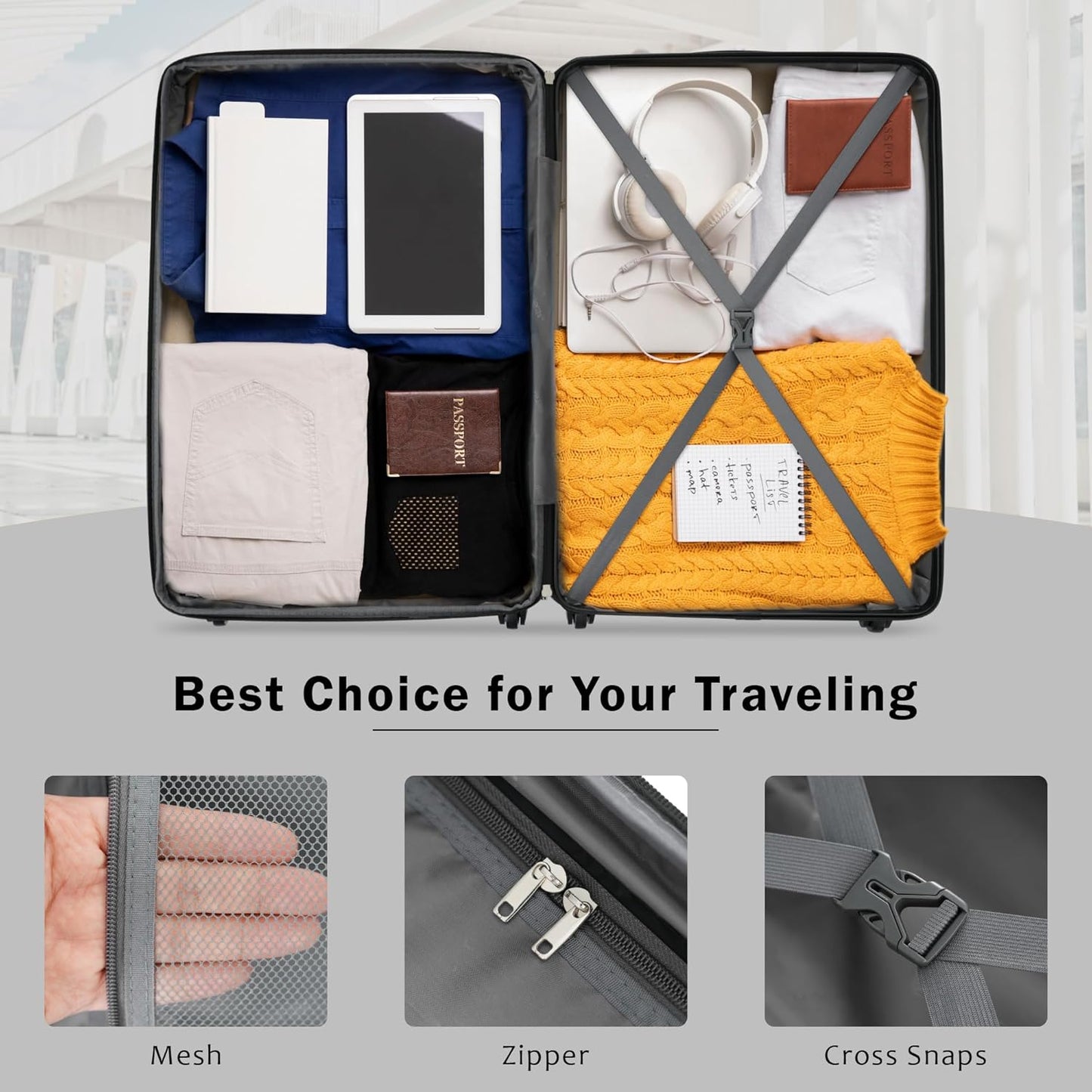 Merax Luggage Sets 2 Piece Suitcase Set, Hardshell 20 IN & 24 IN Suitcase Set with Duffel Bag, Travel Suitcases with Spinner Wheels and TSA Lock(Dark Gray)