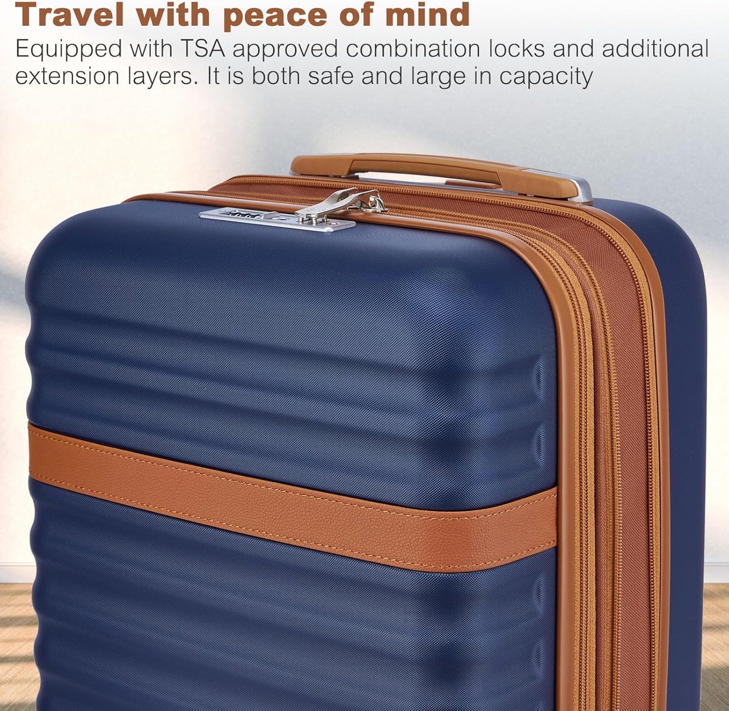 Kono Medium Sized Checked Luggage, 24 Inch Expandable with Spinner Wheels, TSA Lock, ABS + PC Lightweight Travel Suitcase with Larger Capacity and Lighter Weight, Navy