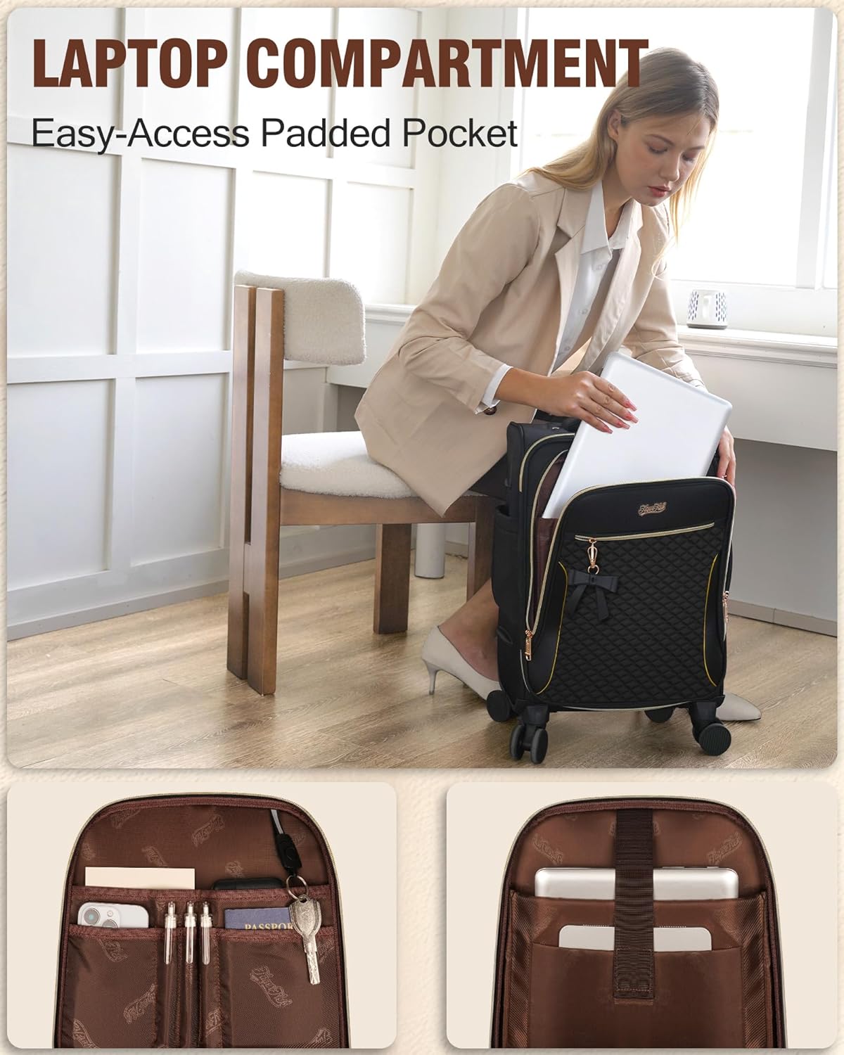 Carry On Luggage 22x14x9 Airline Approved, 20 Inch Softside Suitcase with 4 Pcs, Lightweight Luggage for Women with TSA Lock and 4 Spinner Wheels, Soft Side Carry-on Suitcases for Travel, Black