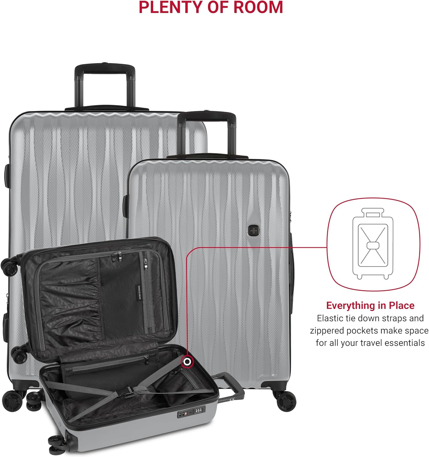 SwissGear 7272 Energie Hardside Expandable Luggage with Spinner Wheels, Silver, 3-Piece Set (19/24/27)