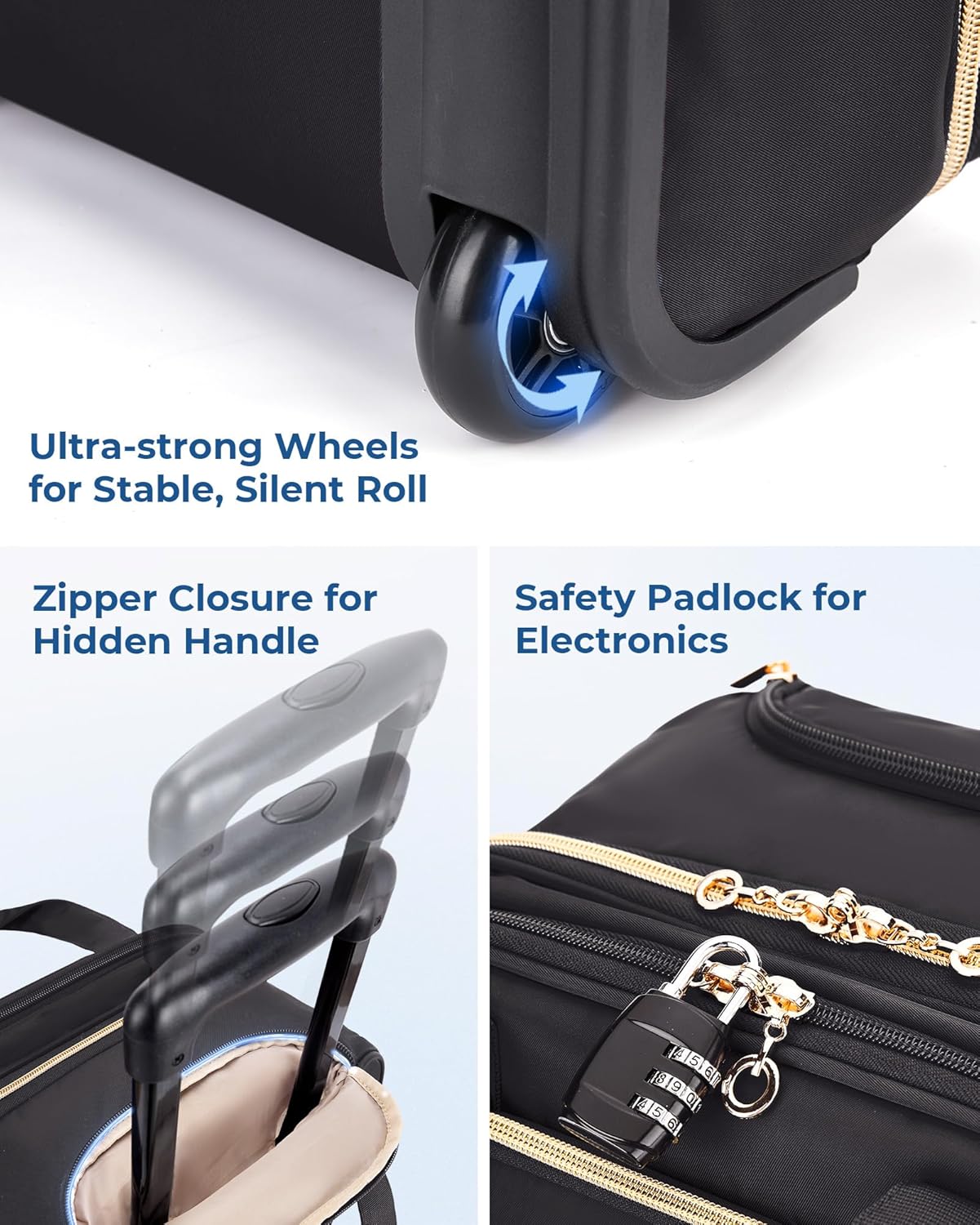 BAGSMART Underseat Carry On Luggage Airline approved,16-inch Small Underseater Softside Travel Suitcase with Wheels Lightweight Overnight Rolling Carry-on Luggage for Women Men Weekender,Black