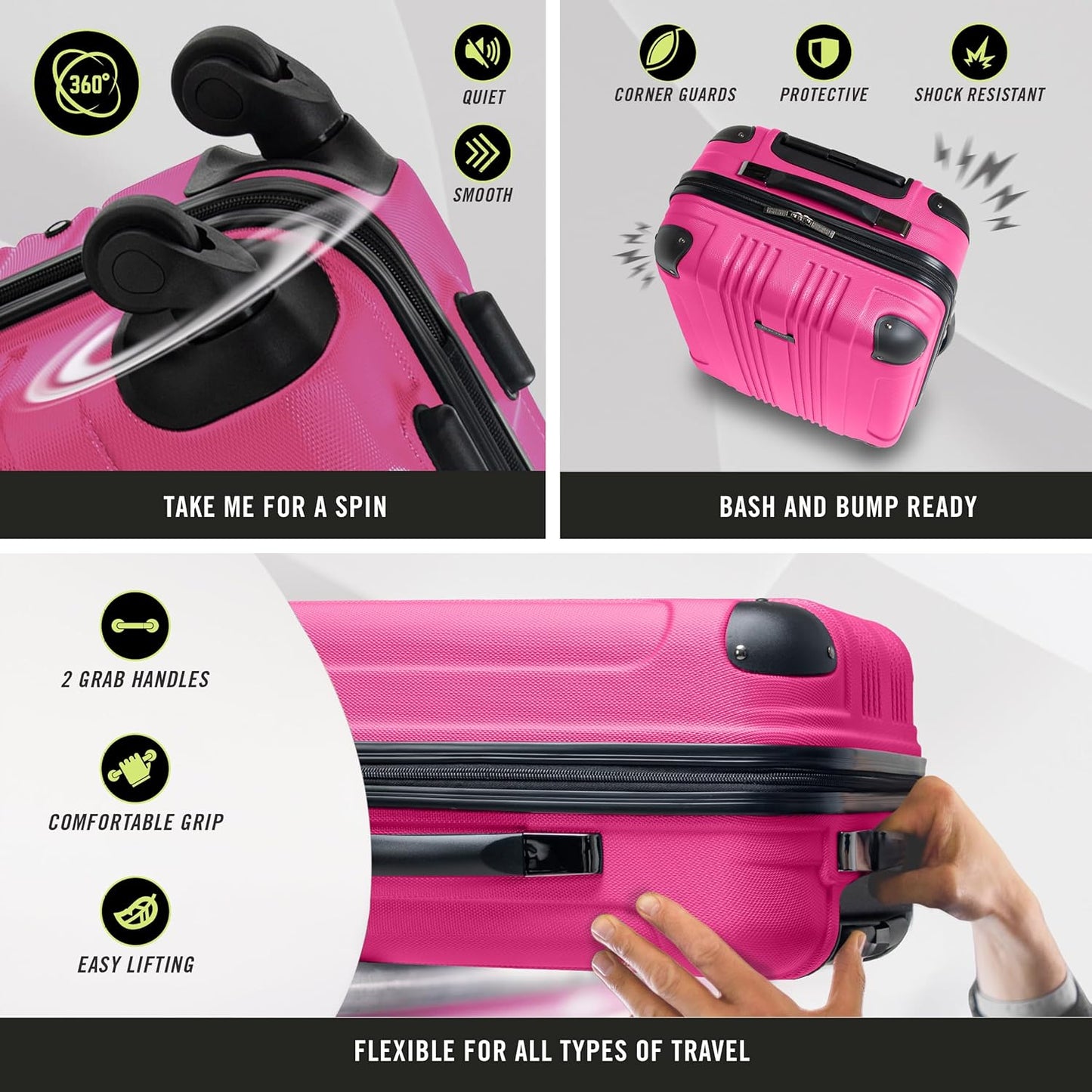 Kenneth Cole REACTION Out of Bounds Lightweight Hardshell 4-Wheel Spinner Luggage, Magenta, 24-Inch Checked