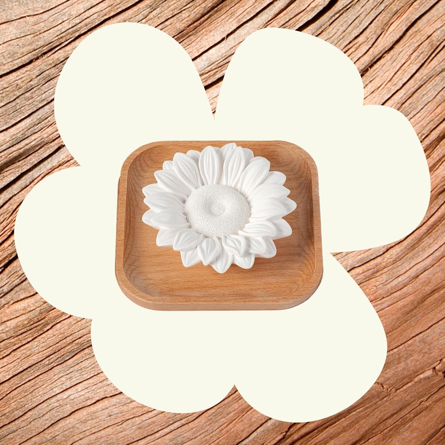 Plant Therapy Passive Sunflower Essential Oil Diffuser – No Heat or Water Needed – Natural Aromatherapy Diffuser for Home, Office, Travel – Elegant Ceramic & Wood Design
