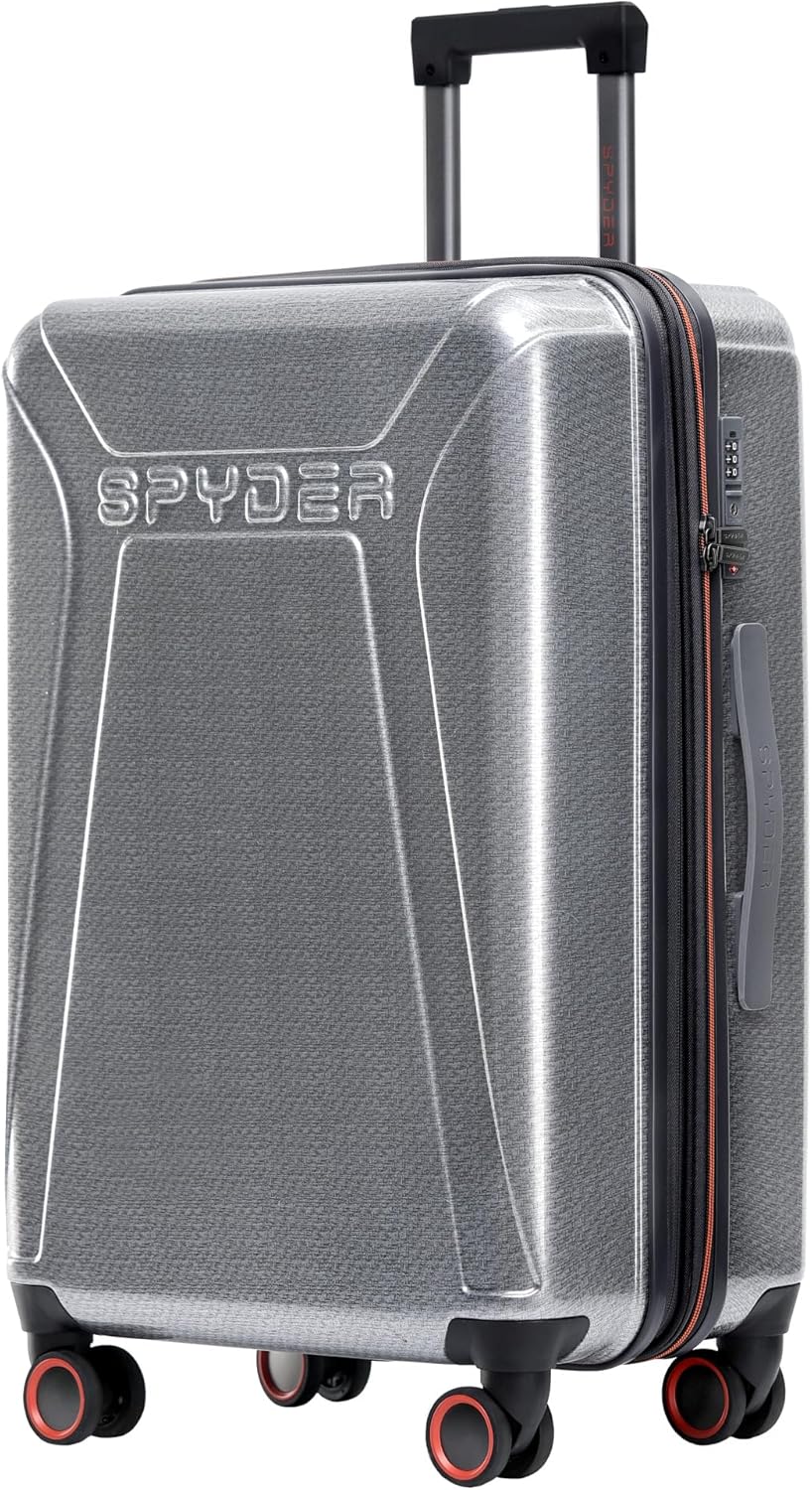 Spyder Traverse 25 Inch Medium Expandable Hardside Upright Suitcase with 360° Spinner Wheels, TSA Approved Lock, Silver