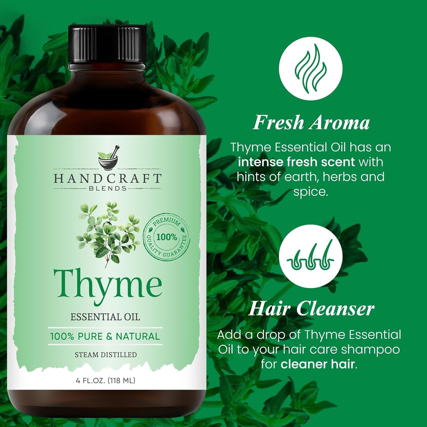 Handcraft Blends Thyme Essential Oil – Huge 4 Fl Oz – 100% Pure and Natural – Premium Grade Essential Oil for Diffuser and Aromatherapy, Skin, Massage, Candle and Soap Making Fragrance