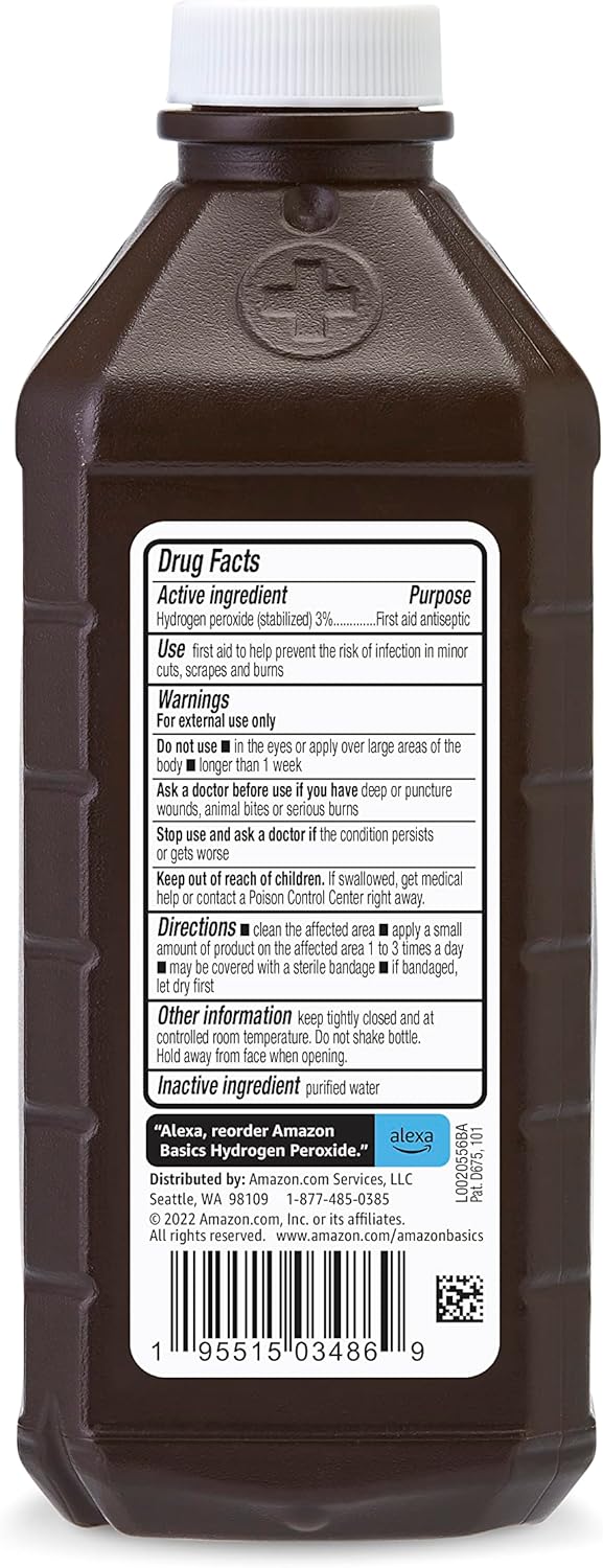 Amazon Basics Hydrogen Peroxide Topical Solution USP, First Aid Antiseptic for Cuts, Scrapes and Wound Disinfection, 16 fl oz, Pack of 1 (Previously Solimoi)