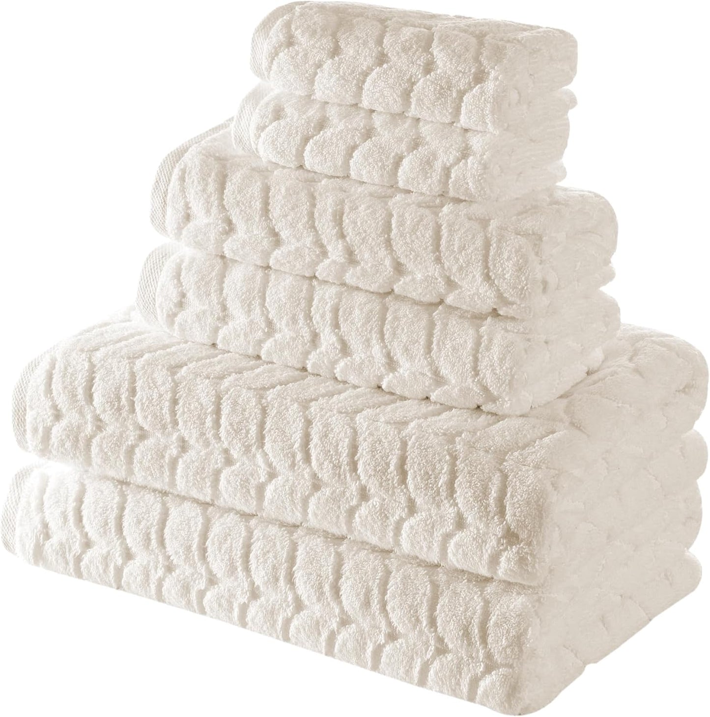 BAGNO MILANO Turkish Bath Towels, Soft Plush Jacquard Luxury Bath Towels, Quick Dry Towel Set (Cream, 3 pcs Towel Set)