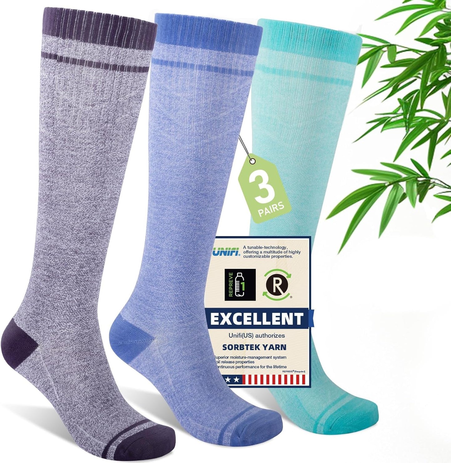 Compression Socks Women & Men, 15-20 mmHg Bamboo Viscose Knee High Soft Support for Flying Travel Daily