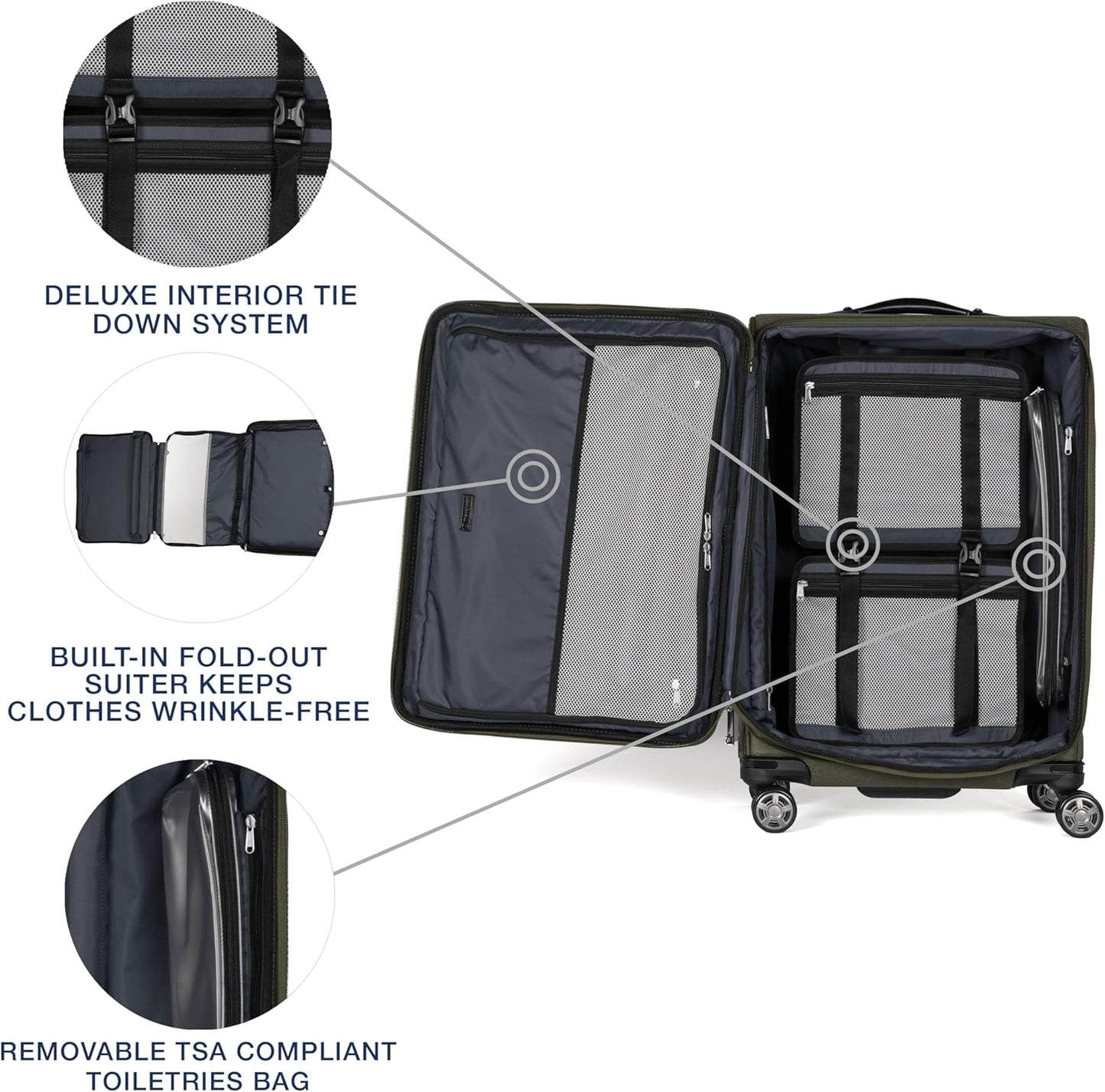 Travelpro Platinum Elite Softside Expandable Checked Luggage, 8 Wheel Spinner Suitcase, TSA Lock, Men and Women, Pilot Green, Checked Medium 25-Inch