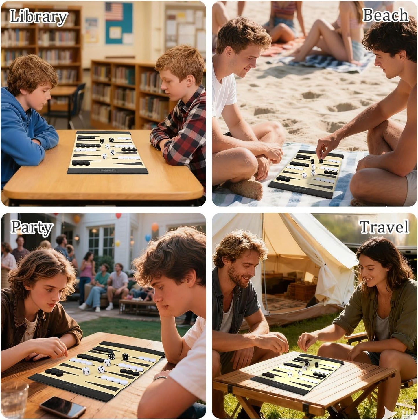 Backgammon Set for Adults | Travel-Friendly & Foldable with Wrinkle-Resistant Game Board | Compact for On-The-Go Play | Ideal Gift for Family & Friends-Grey