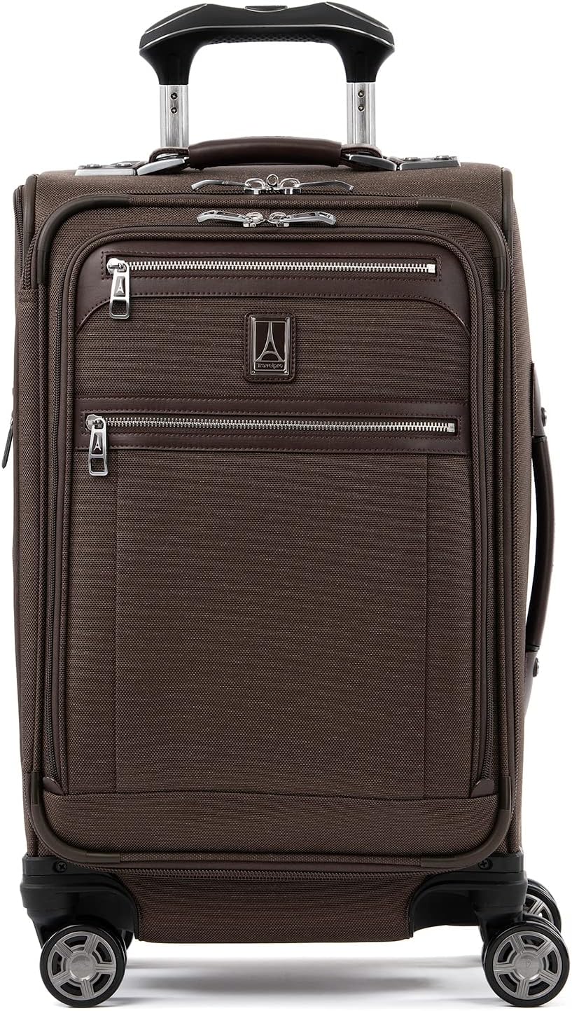 Travelpro Platinum Elite Softside Expandable Carry on Luggage, 8 Wheel Spinner Suitcase, USB Port, Suiter, Men and Women, Rich Espresso Brown, Carry On 21-Inch