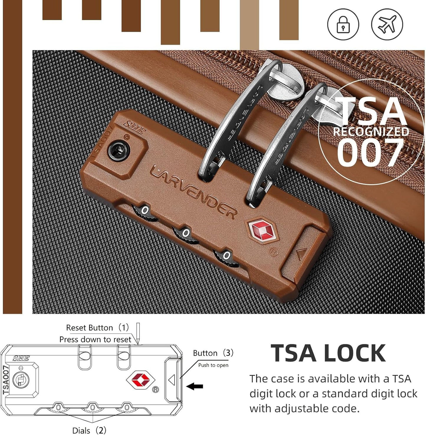 LARVENDER Luggage Sets 6 Piece Suitcases with Wheels, Expandable Suitcase Set ABS Hard Shell Luggage for Women with TSA Lock Double Spinner Wheels (Black Brown, 6 Piece Set)