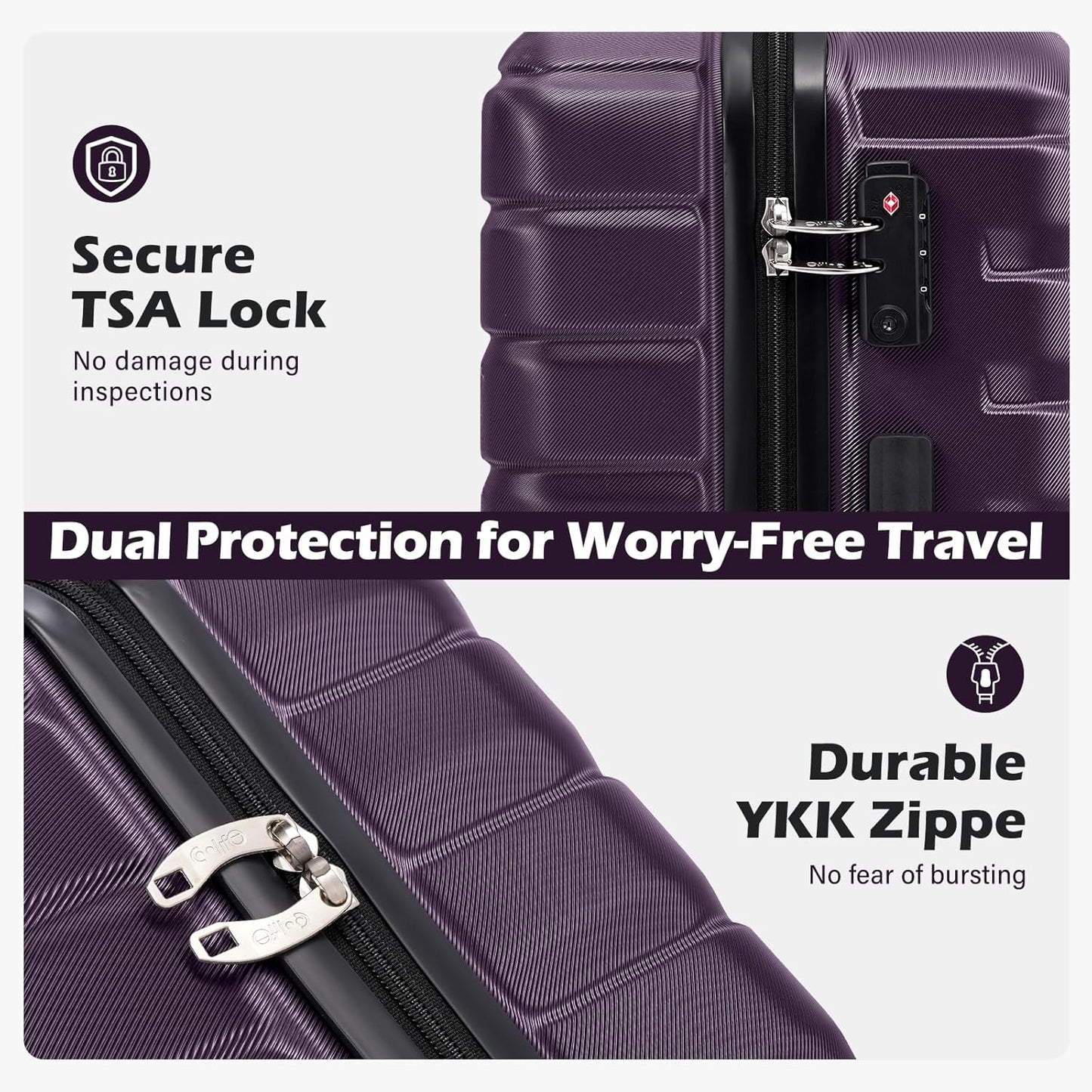 Coolife 20-Inch Small Carry on Hardside PC+ABS Spinner TSA Lock Telescopic Luggage Handle（20in-purple）