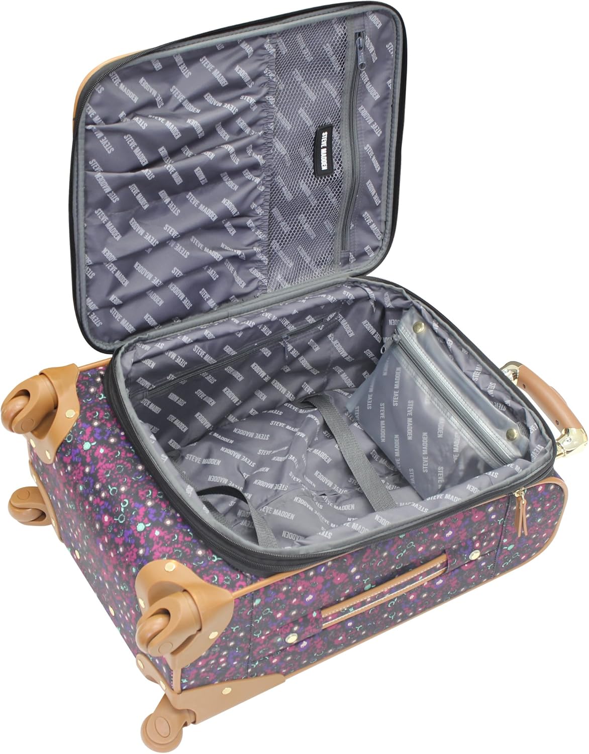 Steve Madden Designer Luggage Collection - Expandable 24 Inch Softside Bag - Durable Mid-sized Lightweight Checked Suitcase with 4-Rolling Spinner Wheels (Dark Purple)