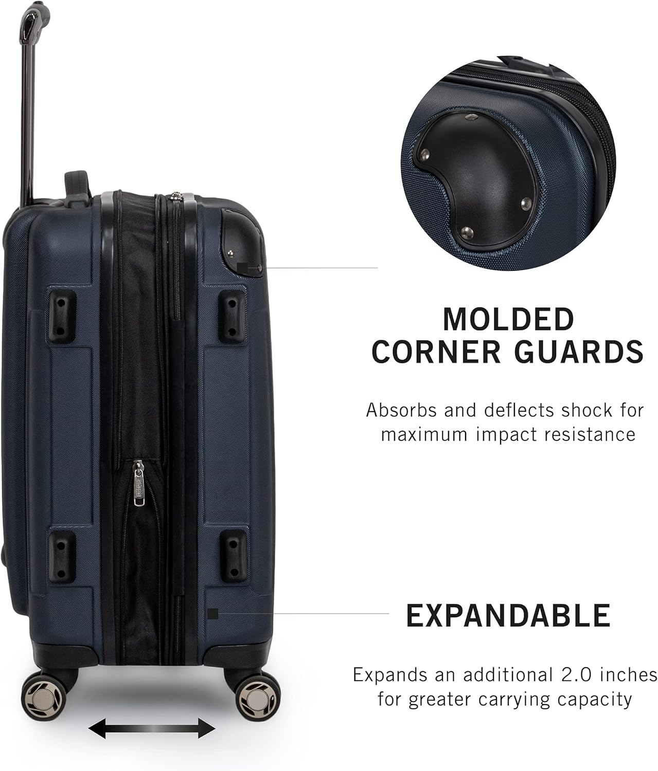 Kenneth Cole REACTION Renegade Luggage Expandable 8-Wheel Spinner Lightweight Hardside Suitcase, Navy Blue, 24-Inch Checked