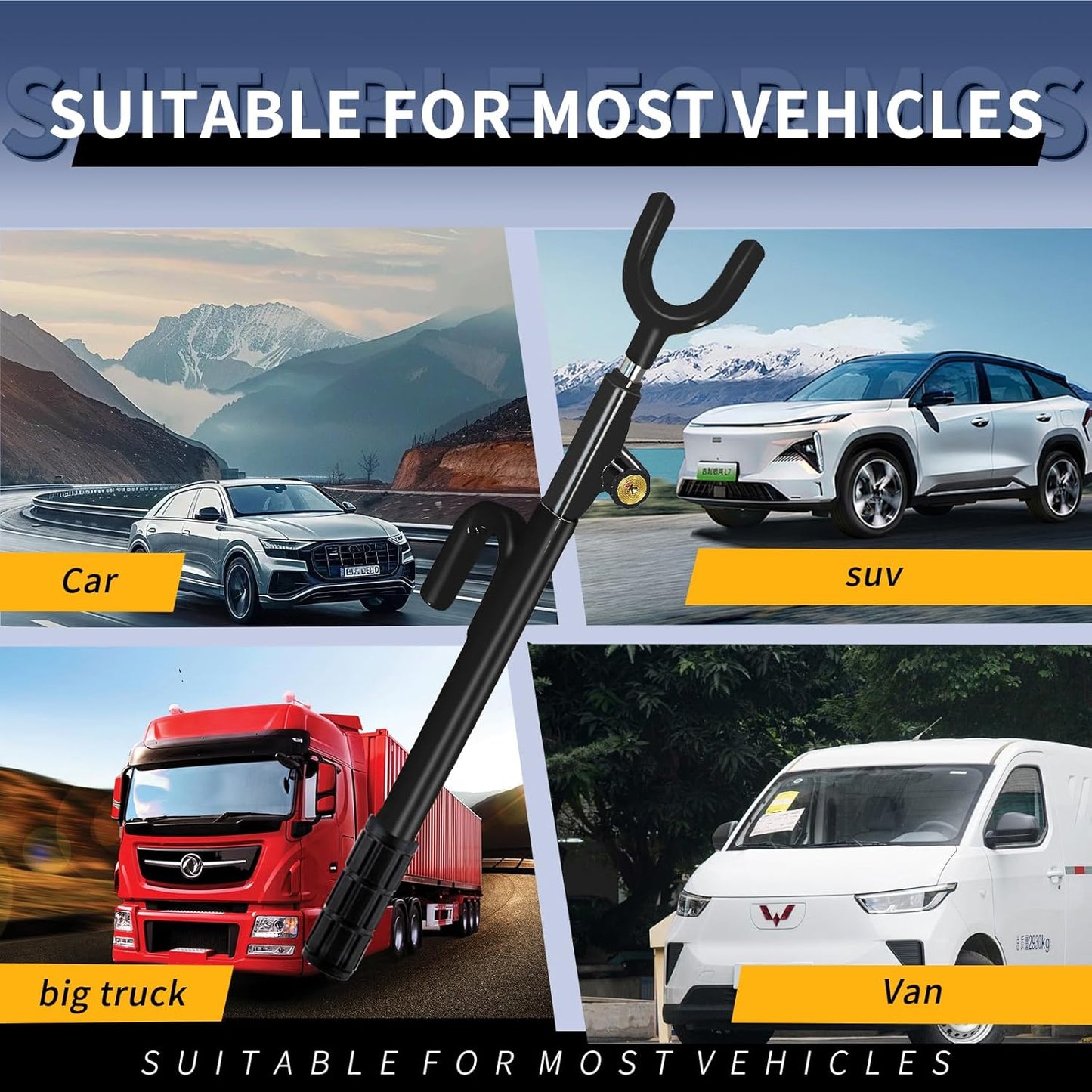 Steering Wheel Lock,Heavy Duty Anti-Theft Car Device,Adjustable Length Locking with 3 Keys Universal Fit for Cars Trucks Vans and SUVs (Black)