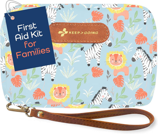 KeepGoing Travel First Aid Kit for Kids – 130 Pc. for Car, Home, Purse, Diaper Bag & Backpack with Latex-Free Bandages - Mini First Aid Kit Travel Size TSA-Approved
