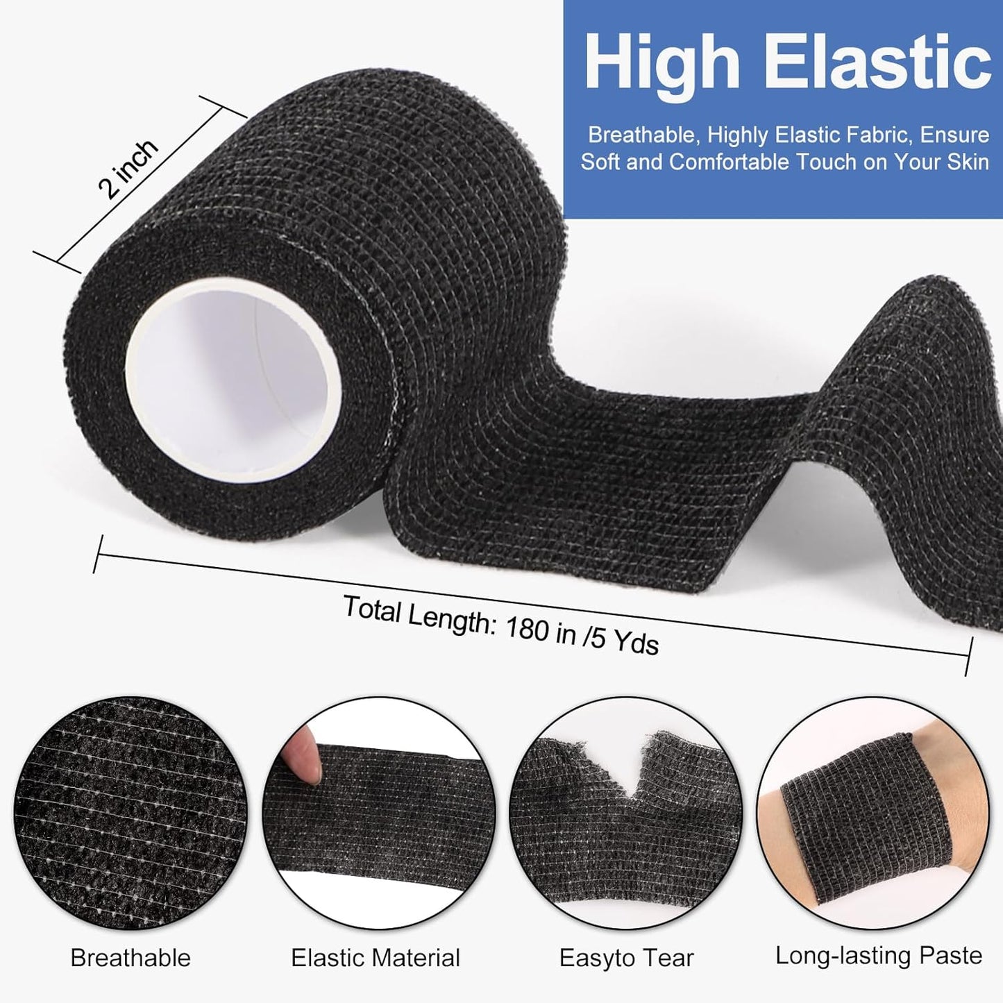 LDIWEE 24 Rolls Self Adhesive Bandage Wrap, 4 Inch x 5 Yards Black Athletic Tape Grip Tape, Flexible Non Woven Cohesive Bandage Wrap