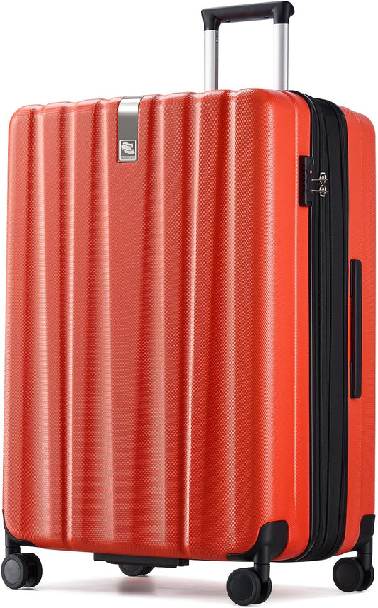 Hanke 29 Inch Expandable Checked Luggage Lightweight PC Hard Shell Luggage Suitcases with Wheels Tsa Luggage Rolling Large Suitcase Travel Luggage Bag for Study Abroad(Orange)