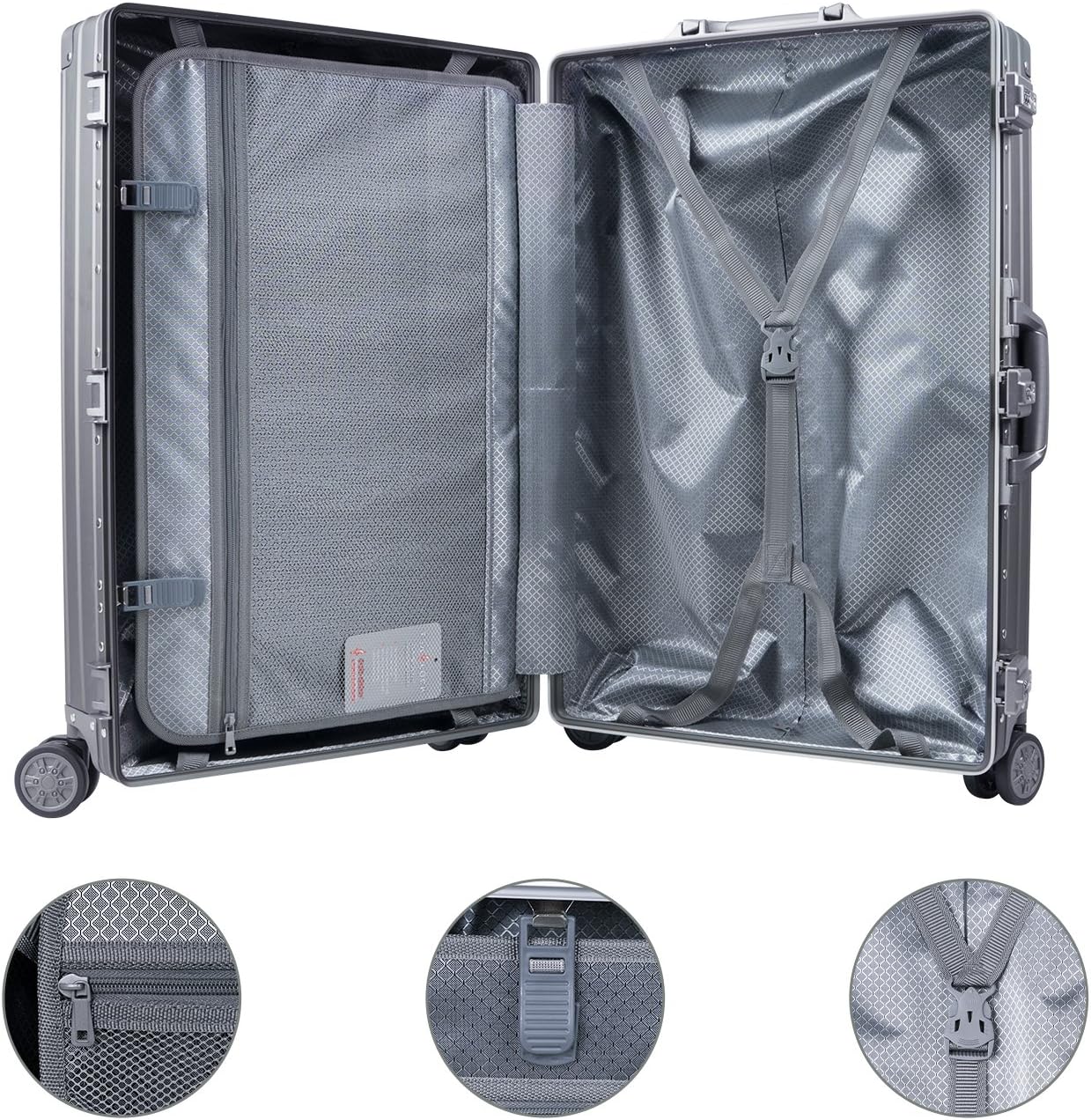 TRAVELKING All Aluminum Luggage Zipperless Hard Shell Luggage Case with TSA Lock Spinner Alloy Metal Suitcase (Grey, 28")