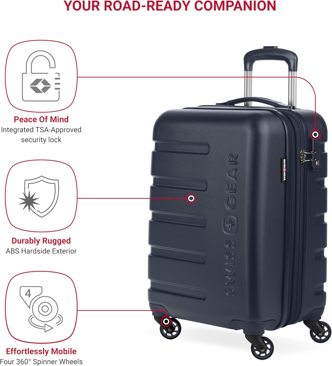 SwissGear 7366 Hardside Expandable Luggage with Spinner Wheels, Navy, Carry-On 19-Inch