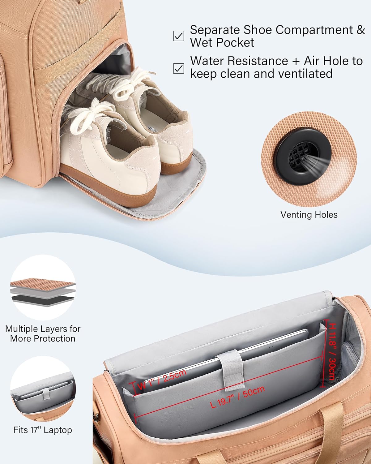 Carry on Duffel Bag Foldable Duffle Bags for Travel, Large Personal Item Bags for Airplanes, Weekender Overnight Mens Travel Tote Bag for Women Softside Carry on Luggage (Pink)