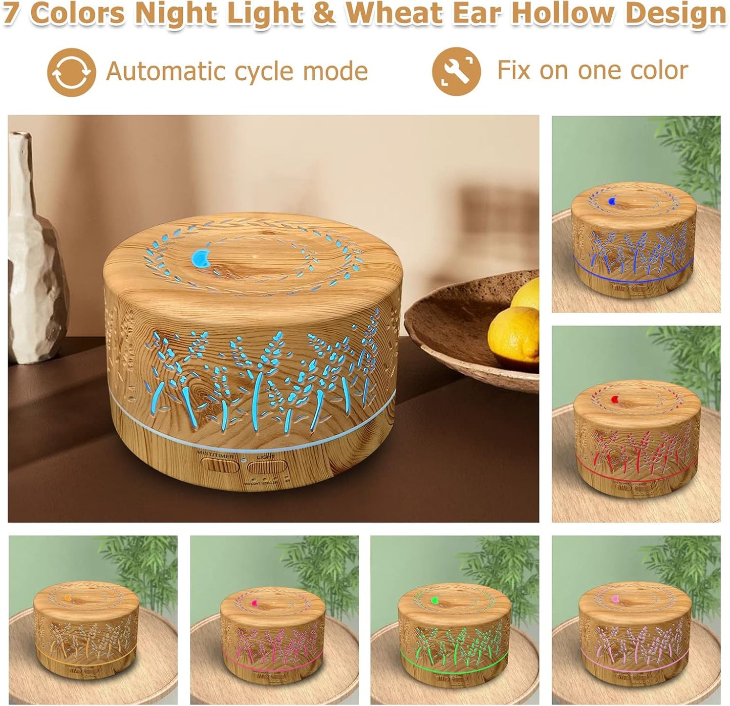 Diffusers for Essential Oils Large Room 600ml,Essential Oil Diffusers for Home with R/C,Cool Mist Humidifier,7 Colors Lights & 3 Mist Mode Waterless Auto Off for Office