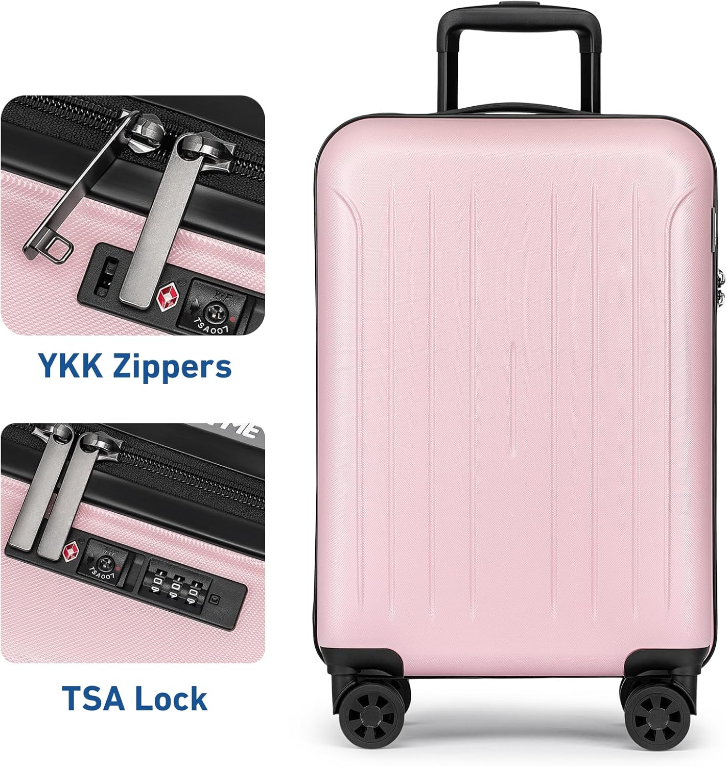 KYME Carry on luggage 22x14x9 Airline Approved Suitcase Hardshell With Double Spinner Wheels, PC+ABS TSA Lock Travel Luggage (Pink, 20" Carry On)