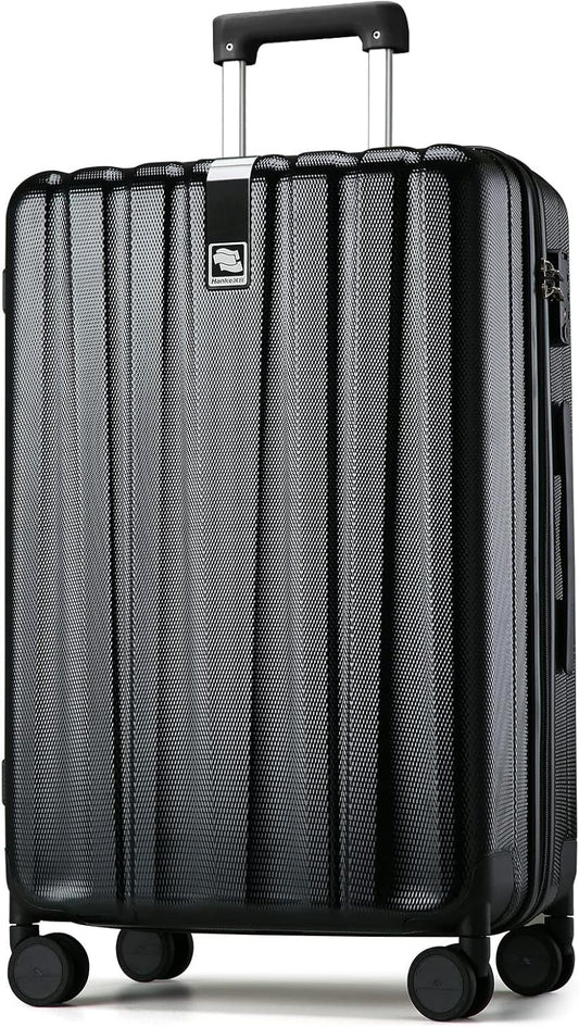 Hanke 29 Inch Luggage Suitcases With Spinner Wheels Lightweight PC hardside Rolling Suitcase With Travel Lock, Checked-Large 29-Inch(Jet Black)