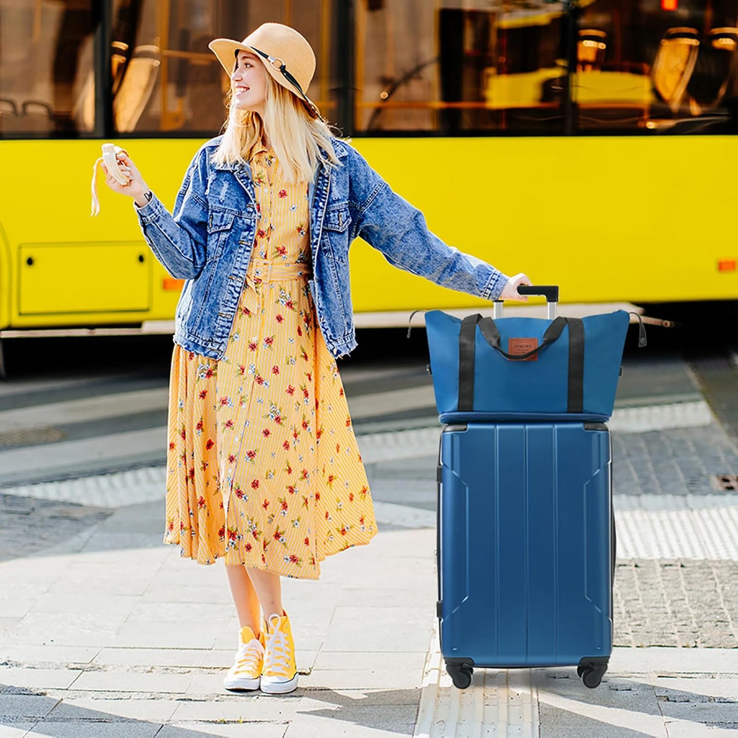 Merax Luggage Set 6 Piece Expandable Lightweight ABS Hardshell Travel Suitcases with Wheels, Corner Guards (Blue, 6 piece set)