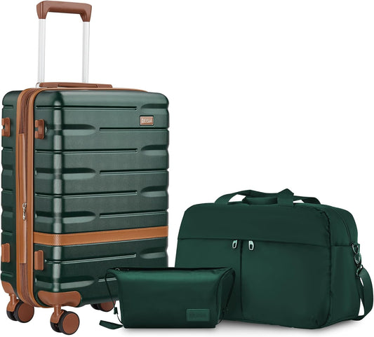 Carry on Luggage Sets with YKK Zippers,20 Inch Expandable Carry-on Suitcase with Spinner Wheels,Hard Shell Lightweight Rolling Travel Luggage with TSA Lock (Dark Green)