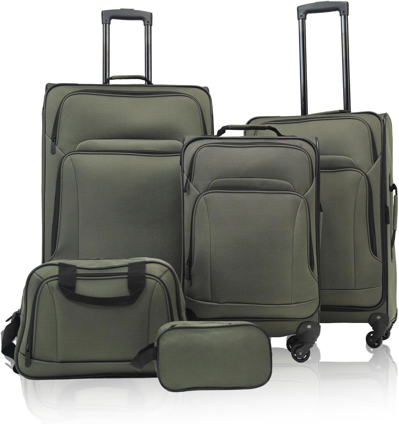 Lispin Luggage Set Softshell Expandable 4 Piece Suitcase with Wheels Softside Lightweight Travel Carry on Luggage (Dark Green)