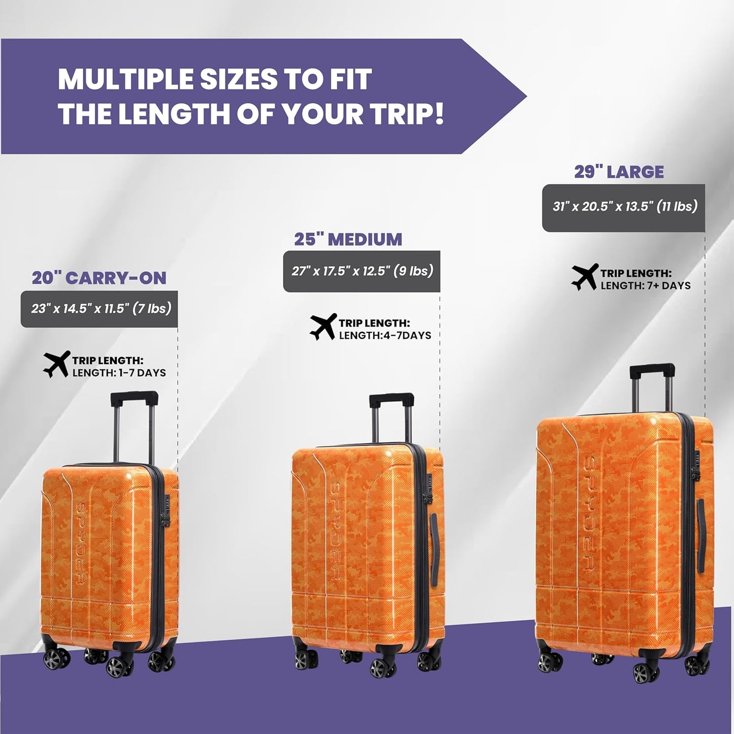 Spyder Matrix 20 Inch Carry On Expandable Hardside Upright Suitcase with 360° Spinner Wheels, TSA Approved Lock, Orange