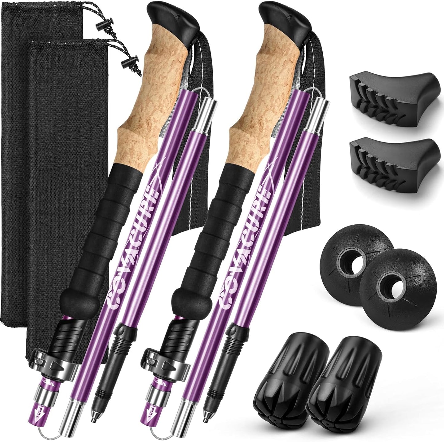 COVACURE Hiking Poles - Aluminum Alloy 7075 Trekking Poles Collapsible with Telescopic, Lightweight & Foldable Tri-fold Design Walking Sticks for Men and Women, Camping Backpacking