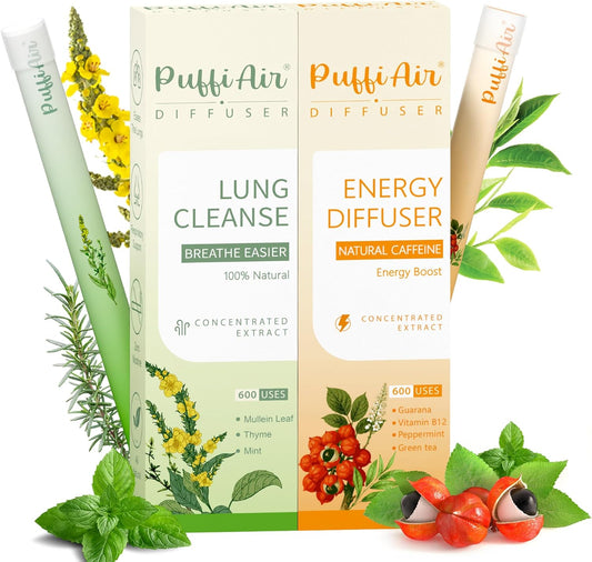 Herbal Diffuser Duo with Mullein, Guarana & More丨Day Vitality Duo for Fresh Breath & Energy Boost Support - 600 Uses Per Stick