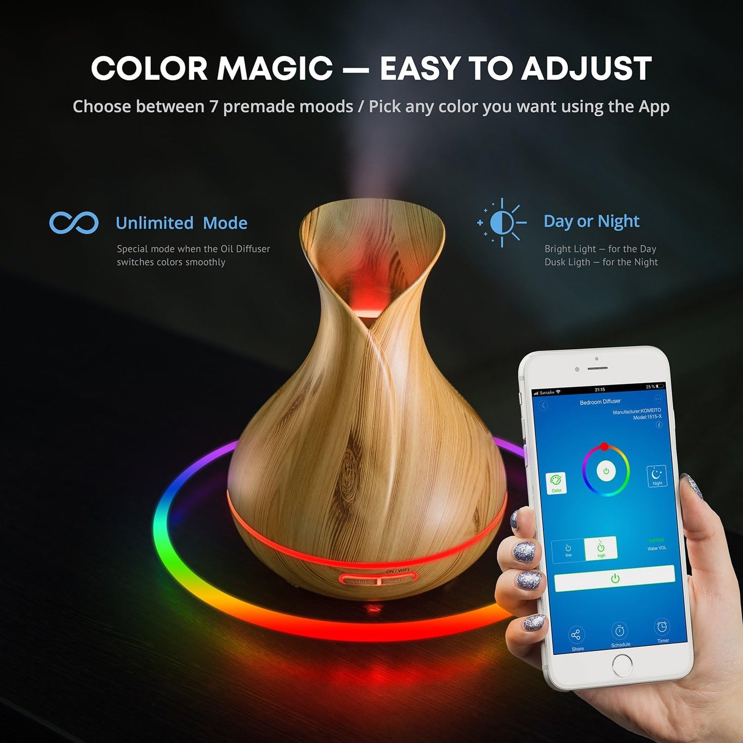 Smart WiFi Wireless Essential Oil Aromatherapy Diffuser - Works with Alexa & Google Home – Phone App & Voice Control - 400ml Ultrasonic Diffuser & Humidifier - LED & Timer Settings