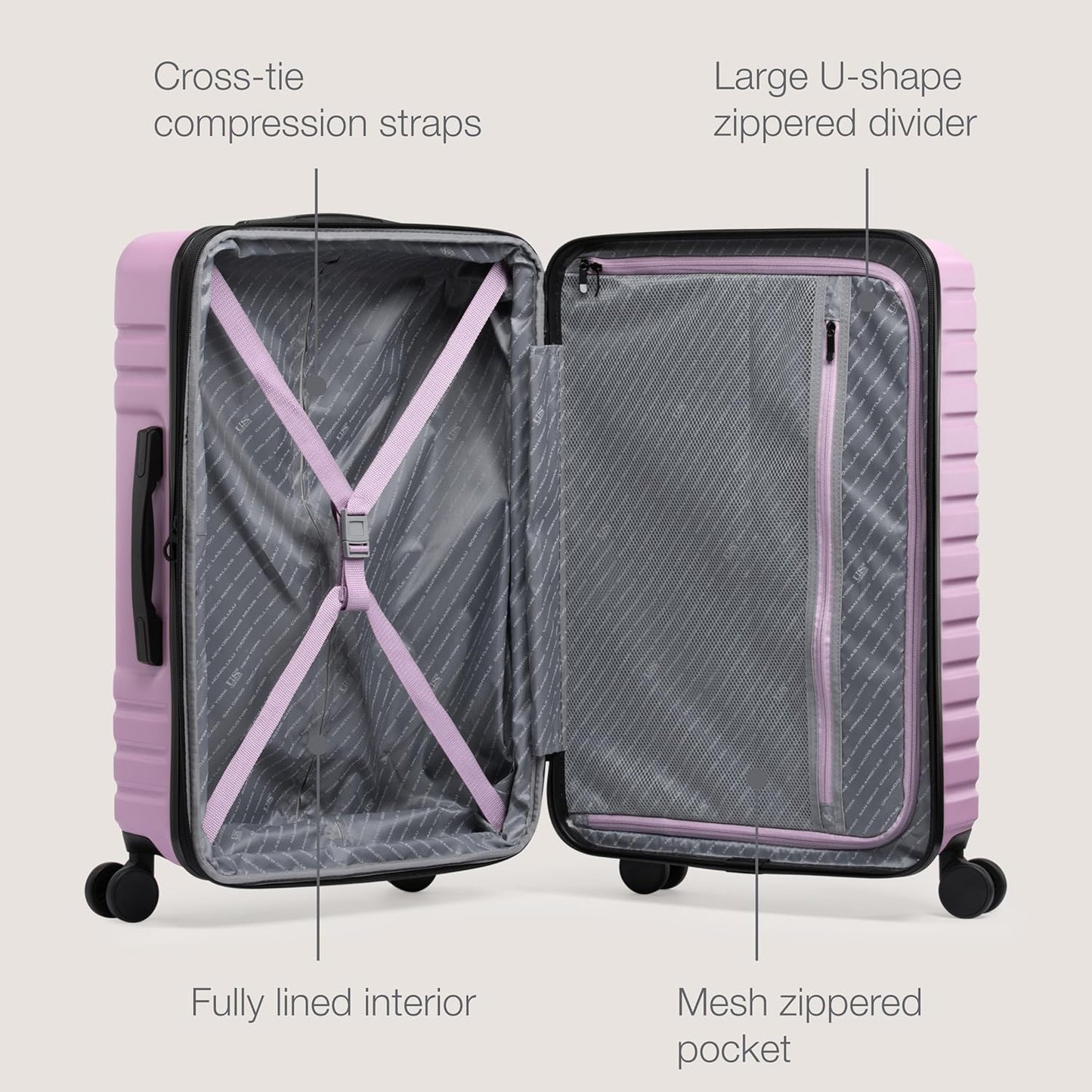 U.S. Traveler Boren Polycarbonate Hardside Rugged Travel Suitcase Luggage with 8 Spinner Wheels, Aluminum Handle, Lavender, Checked-Large 30-Inch
