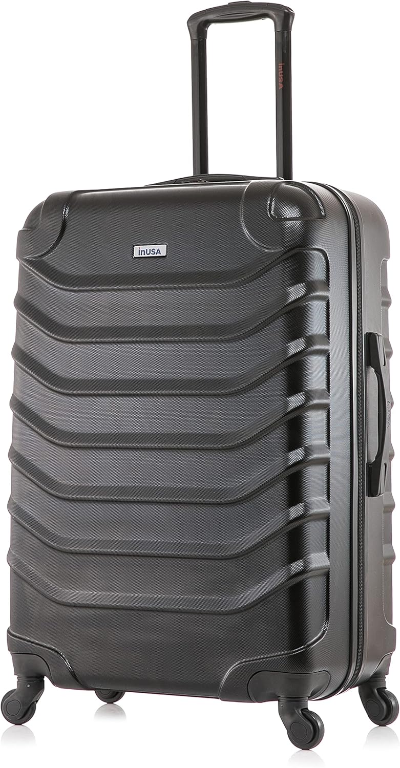 InUSA ENDURANCE Luggage with Spinner Wheels | Durable Lightweight Hardside Suitcase, Spacious Travel Bag with Handle and Trolley | 24-Inch Medium Checked Luggage | Black