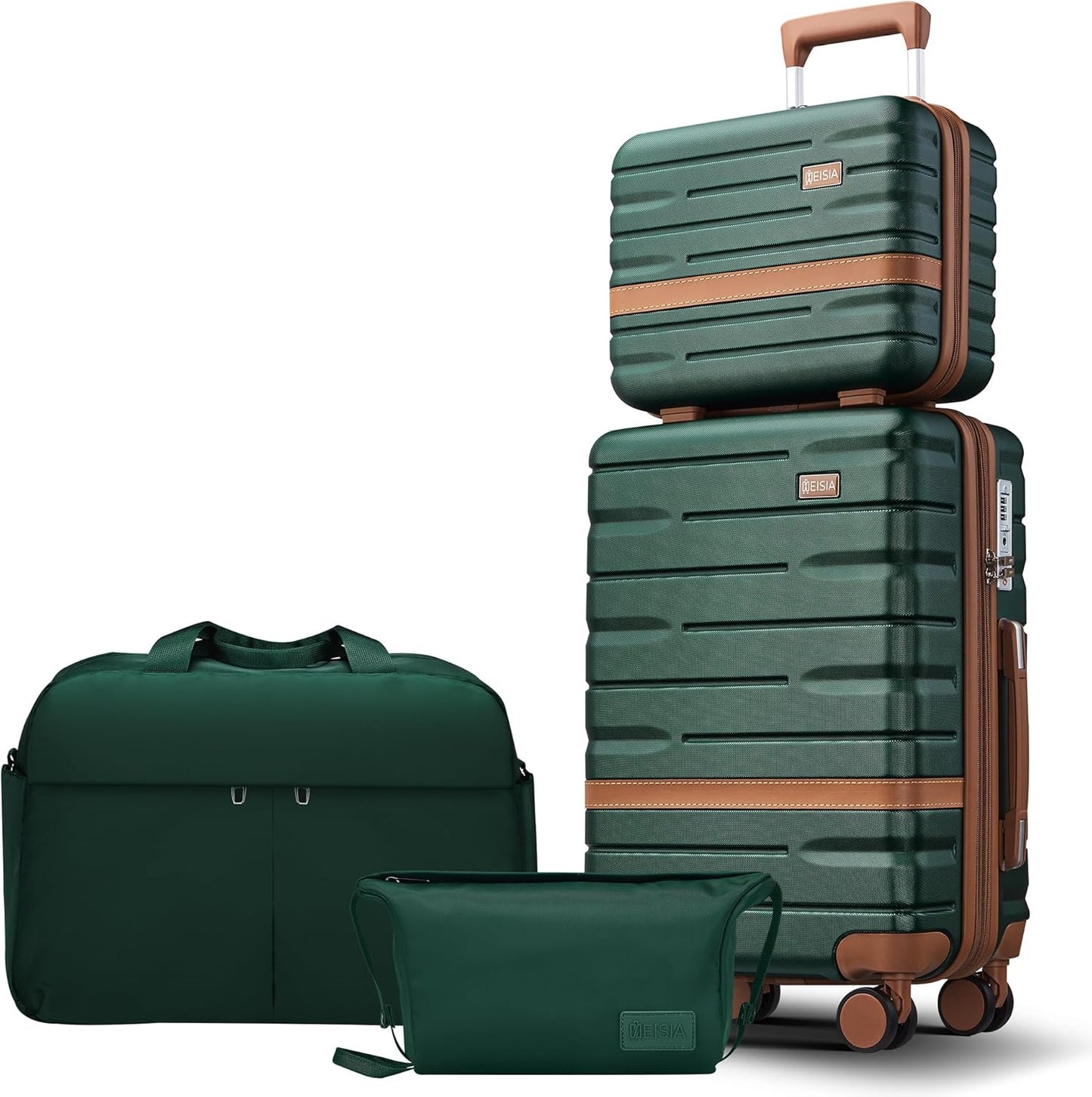 Luggage Sets 4 Piece with TSA Lock Hardside PC+ABS Carry On expandable Suitcase with Spinner Wheels Lightweight Travel Luggage Sets with YKK Zippers(Dark Green, 4 Piece Sets(14/20/DB/TB))