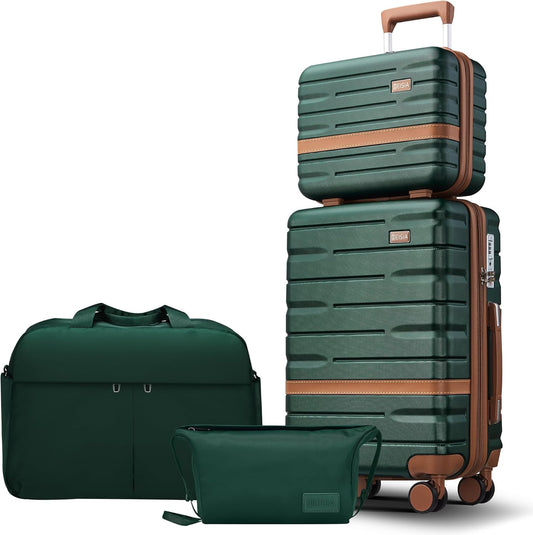 Luggage Sets 4 Piece with TSA Lock Hardside PC+ABS Carry On expandable Suitcase with Spinner Wheels Lightweight Travel Luggage Sets with YKK Zippers(Dark Green, 4 Piece Sets(14/20/DB/TB))