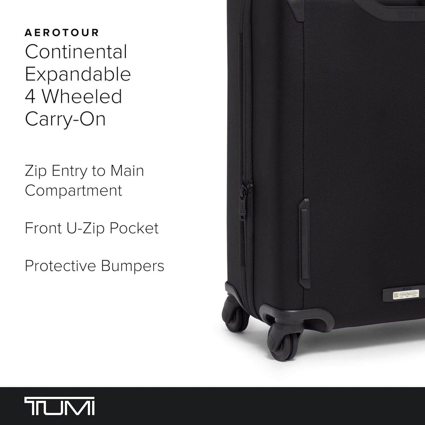 TUMI - Aerotour 4 Wheel Expandable Luggage - Men's and Women's Lightweight Business and Leisure Travel Suitcase - 21.75" Continental Expandable Carry-On, Black