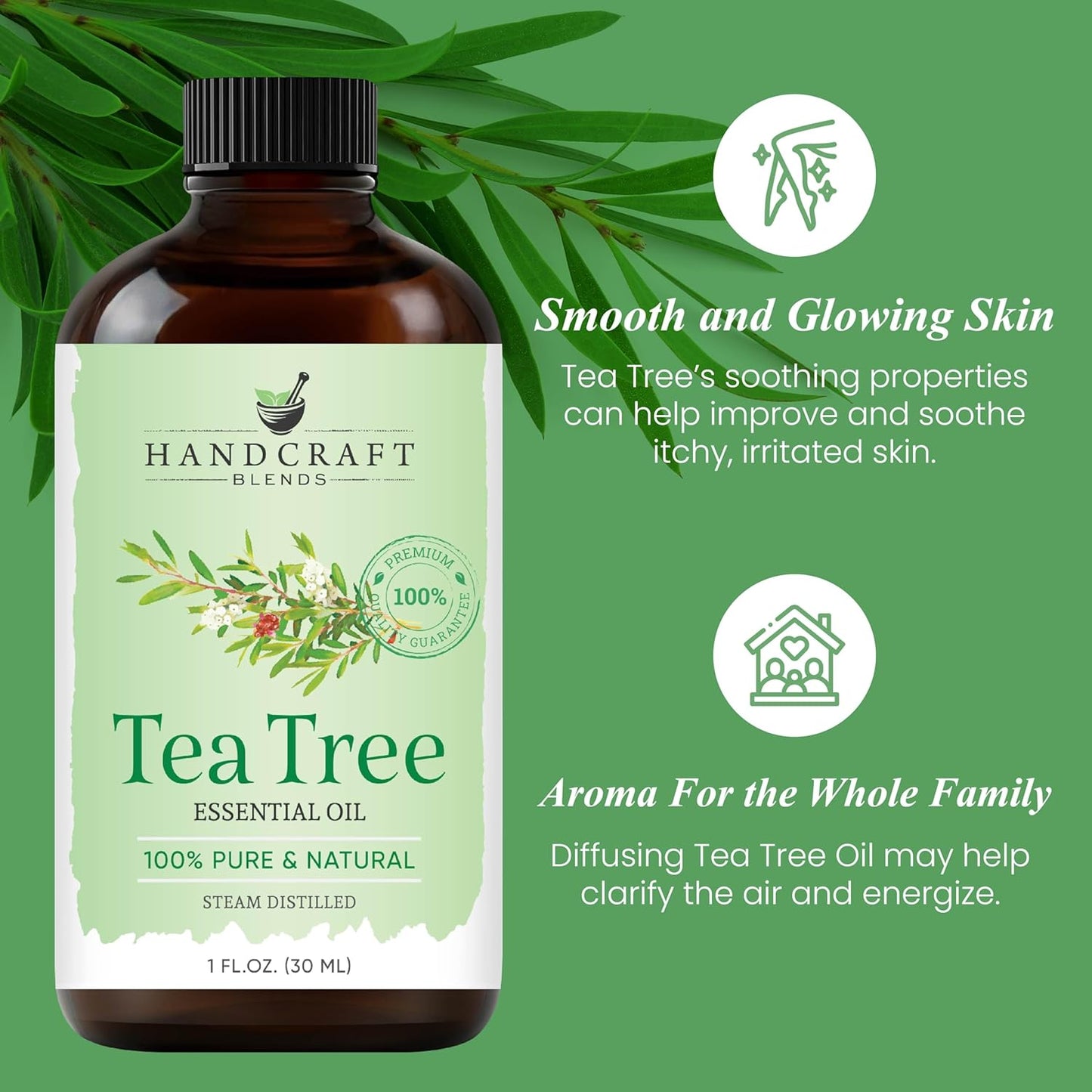 Handcraft Blends Tea Tree Essential Oil – 1 Fl Oz – 100% Pure and Natural – Premium Grade Essential Oil for Diffuser and Aromatherapy, Skin, Massage, Candle and Soap Making Fragrance