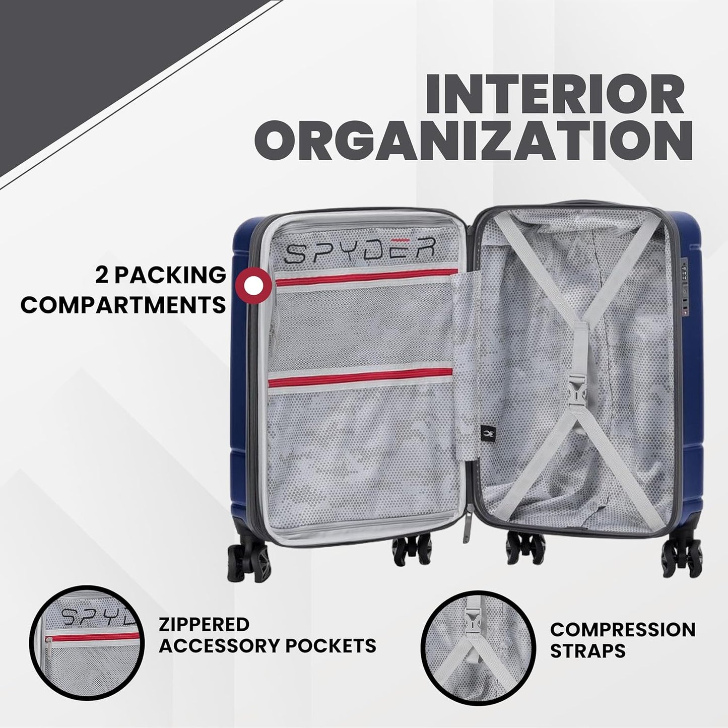 Spyder Carve 20 Inch Carry On Expandable Hardside Upright Suitcase with 360° Spinner Wheels, TSA Approved Lock, Navy