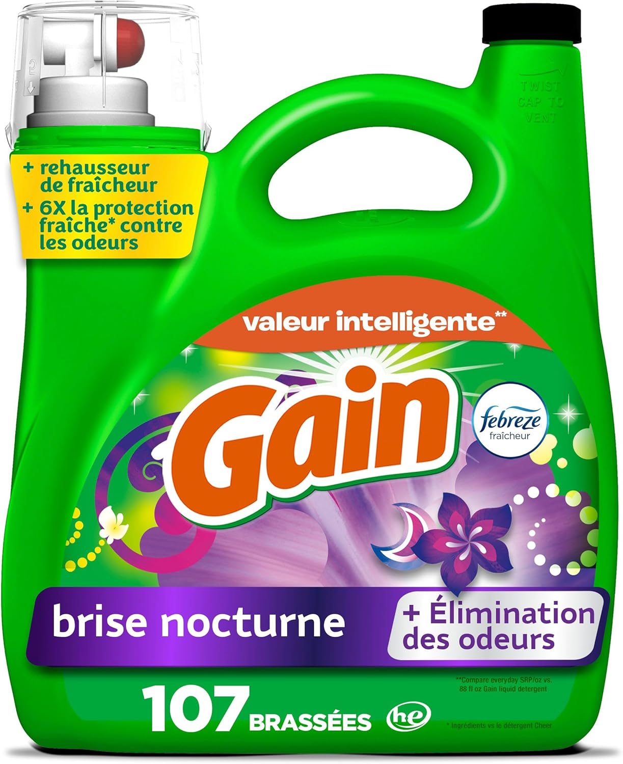 Gain Liquid Laundry Detergent, Moonlight Breeze Scent, 154 fl oz, 107 loads, Freshness + Odor Fighting, High efficiency washing machine iquid cleaning soap