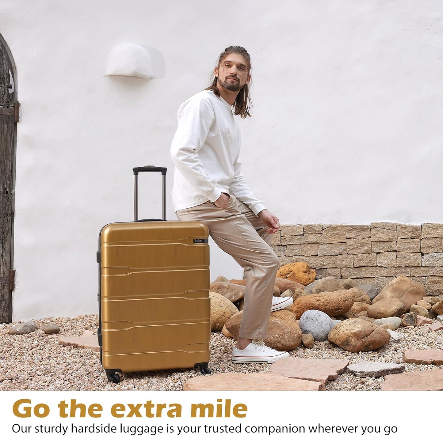 Coolife Luggage PC+ABS Expandable Hardshell Suitcase with TSA Lock, Spinner Checked Lightweight (Black brown, 28in)